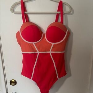 Colorblock Swimsuit with Red and Orange Accents